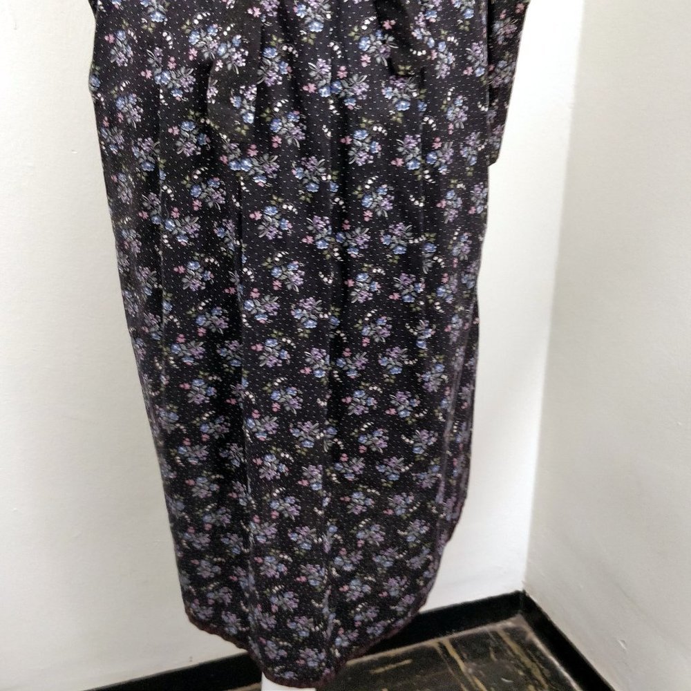 Gunne Sax Black Calico Floral Velvet Button Dress Gunnie RARE Dark moody - Picture 12 of 16